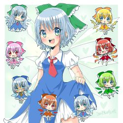  1girl :&gt; :&lt; :d :o :q achi_cirno alternate_color alternate_element alternate_hair_length alternate_hairstyle aqua_eyes artist_request bad_id bad_pixiv_id blonde_hair blue_bow blue_dress blue_eyes blue_hair bow cherry_blossoms chibi cirno commentary dated dress electrical_wings fiery_wings flower green_bow green_dress green_hair grin hair_bow hapa_cirno heart ice ice_wings ikazu_cirno leaf_wings long_hair looking_at_viewer necktie open_mouth orange_bow orange_dress orange_hair pink_bow pink_dress pink_hair plant_wings puffy_short_sleeves puffy_sleeves red_bow red_dress red_eyes red_hair sakura_cirno short_hair short_sleeves skirt_hold smile sunflower tan tanned_cirno tongue tongue_out touhou variations very_long_hair wings yellow_dress 