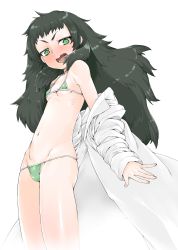  1girl bare_shoulders black_hair bra breasts green_eyes highres hiyajou_maho long_hair looking_at_viewer messy_hair open_mouth panties small_breasts steins;gate steins;gate_0 underwear  rating:Questionable score:33 user:Mark_I