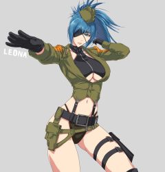  1girl blue_eyes blue_hair breasts highres large_breasts leona_heidern long_hair navel snk snk_heroines:_tag_team_frenzy the_king_of_fighters underboob  rating:Questionable score:19 user:CeliaLover