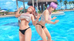 3d ayane_(doa) breasts dead_or_alive dead_or_alive_5 dead_or_alive_xtreme_3_fortune dead_or_alive_xtreme_beach_volleyball honoka_(doa) large_breasts midriff official_art pink_hair purple_hair tecmo rating:Sensitive score:27 user:jojosstand