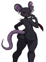 2023 absurdres furry ass black_fur camille_(fortnite) ear_piercing earrings epic_games eric_lowery female_focus fortnite furry furry_female hi-res highres huge_ass jewelry looking_at_viewer looking_back mouse_(animal) mouse_girl necktie notched_ear nude piercing purple_inner_ear mouse_tail red_eyes red_necktie simple_background solo solo_focus sssonic2 tail white_background wide_hips  rating:Questionable score:6 user:Yuiiiuii@gmail.com