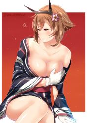 10s 1girl alternate_costume alternate_eye_color anchor breasts brown_eyes brown_hair collarbone commentary_request covering_privates covering_breasts earrings eyebrows flower gloves hair_between_eyes hair_flower hair_ornament headgear heart japanese_clothes jewelry juurouta kantai_collection kimono large_breasts long_sleeves mutsu_(kancolle) obi one-hour_drawing_challenge outside_border sash shiny_skin short_hair solo sunset torn_clothes twitter_username white_gloves wide_sleeves yukata rating:Questionable score:6 user:danbooru