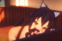 1girl 3d animal_ears animal_hands animated animated_gif bench bent_over black_hair blush cat_ears cat_tail ear_wiggle houkago_azunyan-nyan! k-on! loli long_hair looking_at_viewer nakano_azusa nude red_eyes sakakibara_keisuke solo tail twintails rating:Questionable score:178 user:vimknight