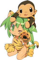 1girl :3 animal_ears animal_hands animal_print blade_(galaxist) cat_ears cat_tail cham_cham gloves green_eyes green_hair long_hair looking_at_viewer monkey one_eye_closed paku_paku paw_gloves paw_shoes queen&#039;s_blade queen&#039;s_gate samurai_spirits shoes simple_background snk tail tiger_print white_background wink rating:Sensitive score:8 user:danbooru