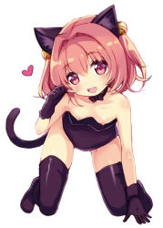 1girl all_fours alternate_costume animal_ears bell black_gloves black_thighhighs bow bowtie breasts cat_ears cat_tail fang gloves hair_bell hair_ornament heart kemonomimi_mode kittysuit leotard loli looking_at_viewer minamura_haruki motoori_kosuzu nipples nontraditional_playboy_bunny open_mouth paw_pose playboy_bunny red_eyes red_hair short_hair simple_background small_breasts smile solo strapless strapless_leotard tail thighhighs touhou twintails two_side_up white_background rating:Questionable score:68 user:danbooru