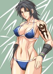  10s 1girl bikini black_hair blue_eyes breasts final_fantasy final_fantasy_xiii large_breasts long_hair looking_at_viewer navel oerba_yun_fang sketch solo swimsuit taroimo_(00120014) tattoo  rating:Questionable score:30 user:d33sgm