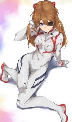 1girl absurdres arm_support artist_request blue_eyes blush bodysuit breasts brown_hair covered_navel cowboy_shot dutch_angle evangelion:_3.0+1.0_thrice_upon_a_time eyepatch full_body gloves hair_between_eyes hair_ornament hand_in_own_hair highres interface_headset long_hair looking_at_viewer medium_breasts neon_genesis_evangelion one_eye_covered plugsuit rebuild_of_evangelion shiny_clothes shiny_skin sitting skin_tight solo souryuu_asuka_langley twintails two_side_up very_long_hair white_bodysuit white_gloves rating:Sensitive score:15 user:fakyuh