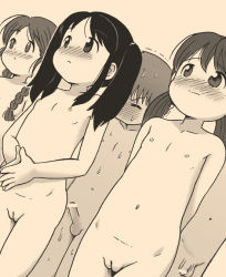  2boys 3girls blush censored cleft_of_venus dutch_angle erection flaccid flat_chest foreskin lasto loli long_hair monochrome multiple_boys multiple_girls nude penis phimosis pussy short_hair short_twintails shota simple_background small_penis sweatdrop twintails  rating:Explicit score:153 user:huzzaman