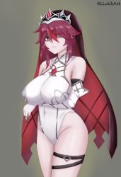  1girl bare_shoulders breasts genshin_impact large_breasts llukik nun parted_lips purple_eyes purple_hair rosaria_(genshin_impact) short_hair solo standing  rating:Questionable score:34 user:JustAnon156