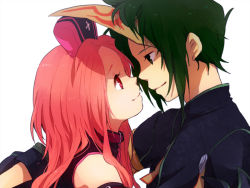 00s 1boy 1girl arietta_(tales) bad_id bad_pixiv_id bare_shoulders collar couple detached_sleeves eye_contact green_eyes green_hair hat hetero long_hair looking_at_another mask pink_eyes pink_hair profile short_hair simple_background sync_(tales) tales_of_(series) tales_of_the_abyss tomo_(sjim) rating:Sensitive score:4 user:danbooru