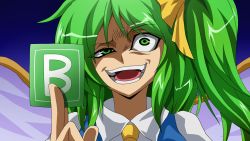  1girl bow daiyousei green_eyes green_hair hair_bow highres parody ten&#039;yoku touhou yu-gi-oh!  rating:Sensitive score:2 user:hamsterduck