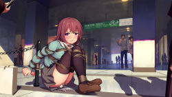  10s 1boy 2girls akihabara_(tokyo) arrow_(symbol) bag bdsm black_legwear blouse blue_shirt blush bondage bound bound_arms bound_legs brown_hair cellphone chain crying crying_with_eyes_open day dildo dress drooling embarrassed full_body girlish_number highres himitsu_(hi_mi_tsu_2) holding holding_hands holding_phone humiliation japan_railways karasuma_chitose_(girlish_number) knees_to_chest knees_up legs_together loafers long_hair long_sleeves looking_at_viewer miniskirt multiple_girls object_insertion outdoors pants parted_lips people phone pointing public_indecency purple_eyes pussy_juice restrained rope saliva sex_toy shadow shibari shibari_over_clothes shirt shoes sign sitting skirt smartphone smile solo_focus taking_picture tears thighhighs vaginal vaginal_object_insertion vibrator  rating:Explicit score:321 user:danbooru
