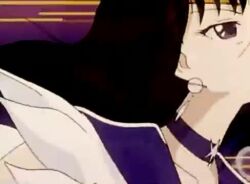  1990s_(style) 1girl animated back_bow bishoujo_senshi_sailor_moon bishoujo_senshi_sailor_moon_supers bishoujo_senshi_sailor_moon_supers:_various_emotion black_hair bob_cut bow breasts brooch choker elbow_gloves glaive_(polearm) gloves highres holding holding_weapon jewelry looking_at_viewer magical_girl miniskirt official_art outer_senshi polearm purple_eyes purple_sailor_collar purple_skirt retro_artstyle sailor_collar sailor_saturn sailor_senshi sailor_senshi_uniform saturn_symbol short_hair silence_glaive skirt smile solo sound star_brooch talking toei_animation tomoe_hotaru transformation video weapon white_gloves 