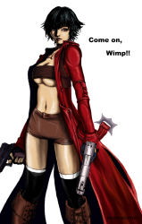 black_hair blue_eyes boots breasts dante dante_(cosplay) dantewontdie devil_may_cry devil_may_cry_(series) devil_may_cry_3 gloves gun heterochromia lady red_eyes short_hair shorts solo underboob weapon rating:Sensitive score:19 user:salarta