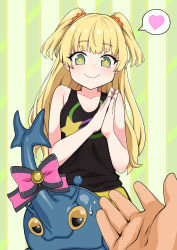  10s 1girl absurdres akasaru alternate_color bad_id bad_pixiv_id bare_shoulders beetle blonde_hair blush bow bug child collarbone creatures_(company) crossover disembodied_limb eyebrows game_freak gen_2_pokemon green_eyes h_aipom heart heracross highres idolmaster idolmaster_cinderella_girls insect jougasaki_rika long_hair looking_at_viewer nintendo own_hands_together pants pokemon pokemon_(creature) pov scrunchie short_twintails smile solo_focus speech_bubble spoken_heart star-shaped_pupils star_(symbol) sweatdrop sweatpants symbol-shaped_pupils tank_top twintails two_side_up  rating:Sensitive score:16 user:aipom
