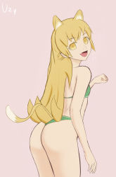  1girl animal_ears arched_back ass ass_focus back bakemonogatari blonde_hair cat_ears cat_tail highres looking_at_viewer monogatari_(series) oshino_shinobu paw_pose pointy_ears smile solo tail uzyuzyy yellow_eyes  rating:Explicit score:16 user:foofoofu