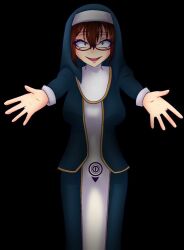  blue_eyes breasts dress glasses long_dress maha&#039;s_story mahas_story maria_kanzaki_(maha&#039;s_story) masa_works_design medium_breasts nun open_mouth red_hair ribbon short_hair solo tagme vocaloid  rating:Sensitive score:3 user:Blissful_Slxt