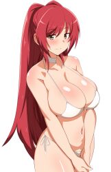  1girl bare_shoulders bikini breasts brown_eyes choker cleavage closed_mouth commentary_request highres kousaka_tamaki large_breasts long_hair looking_at_viewer navel red_hair seihekiog side-tie_bikini_bottom smile solo standing swimsuit thighs to_heart_(series) to_heart_2 very_long_hair white_bikini  rating:Sensitive score:8 user:danbooru