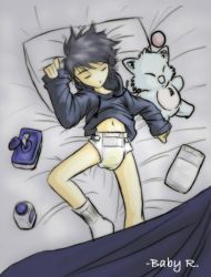  1boy baby_elliot bed bed_sheet diaper final_fantasy male_focus moogle pee pee_stain peeing peeing_self shota signature sleeping socks solo stain stained_clothes stained_underwear unworn_diaper wet_diaper  rating:Questionable score:76 user:danbooru