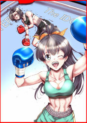  2girls boxing boxing_gloves ganaha_hibiki kikuchi_makoto multiple_girls santos tagme 