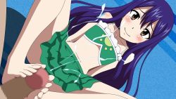 1boy 1girl atelier_gons barefoot bikini blue_hair censored cum ejaculation fairy_tail feet footjob hetero highres loli mosaic_censoring penis swimsuit tattoo toes wendy_marvell rating:Explicit score:78 user:Wendy_Marvell