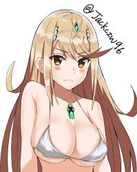  1girl bare_shoulders bikini black_bikini blonde_hair breasts cleavage commission front-tie_bikini_top front-tie_top j@ck large_breasts long_hair looking_at_viewer mythra_(xenoblade) navel nintendo solo swimsuit tiara very_long_hair wristband xenoblade_chronicles_(series) xenoblade_chronicles_2 yellow_eyes  rating:Questionable score:38 user:darkmetaknight9