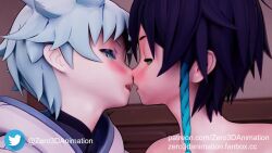  2boys 3d animated bed black_hair blue_eyes blush braid chest_tattoo chongyun_(genshin_impact) clothes cum ejaculation erection fellatio fingerless_gloves functionally_nude genshin_impact gloves gradient_hair green_eyes green_hair hand_on_another&#039;s_head handjob kiss kneeling moaning multicolored_hair multiple_boys navel nipples on_bed oral penis shoes sound tagme tattoo tattoo_on_chest testicles thighhighs thighs uncensored venti_(genshin_impact) video white_hair yaoi zero3danimation  rating:Explicit score:255 user:jay19