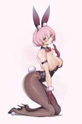  1girl breasts cleavage fate/grand_order fate_(series) formal hair_over_one_eye highleg highleg_leotard highres kneeling lamsass large_breasts leotard mash_kyrielight narrow_waist pink_hair playboy_bunny purple_eyes rabbit rabbit_ears short_hair suit thick_thighs thighs  rating:Explicit score:32 user:Razor2005