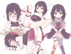  1boy 1girl all_fours arm_ribbon ass ayanepuna bar_censor barefoot blunt_bangs blush breasts brown_hair censored choker clothed_sex clothes_lift clothes_pull commentary_request cum cum_in_pussy cumdrip dress dress_lift dress_pull fallenshadow flashing flying_sweatdrops hetero highres indie_virtual_youtuber leg_ribbon lifted_by_self loli long_hair looking_at_viewer looking_back nipples open_mouth panties panties_around_leg penis pink_choker purple_eyes purple_thighhighs pussy ribbon sex simple_background single_thighhigh sitting small_breasts spoken_blush thighhighs underwear vaginal virtual_youtuber white_background white_panties 