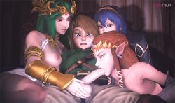  1boy 3d 3girls animated animated_gif blue_hair breasts brown_hair caressing_testicles crossover fellatio fire_emblem fugtrup green_hair harem kid_icarus link lucina_(fire_emblem) medium_breasts multiple_girls nintendo nipples oral palutena penis pointy_ears princess_zelda source_request super_smash_bros. teamwork testicles the_legend_of_zelda uncensored watching  rating:Explicit score:314 user:chucky69