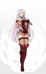 1girl bdsm boots crossed_legs dominatrix elbow_gloves fate/zero fate_(series) fishnets full_body garter_belt garter_straps gloves highres holding holding_riding_crop irisviel_von_einzbern long_hair nail_polish red_eyes riding_crop solo striped_clothes striped_thighhighs sunday31 thigh_boots thighhighs vertical-striped_clothes vertical-striped_thighhighs whip white_background white_hair rating:Questionable score:85 user:danbooru