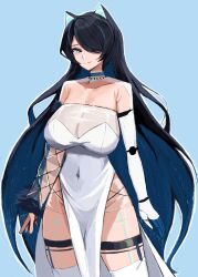  animal_ears black_hair blue_eyes blue_hair breasts dress erina_makina fur_trim gogibahp highres large_breasts long_hair phase_connect prosthesis prosthetic_arm smile thighhighs tiger_ears white_dress  rating:Sensitive score:12 user:Dikeido10