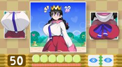  1girl ? ?? absurdres black_hair braid breasts captain_kirb clothes crown glasses highres huge_breasts kirby_(series) kirby_64 long_hair looking_at_viewer nintendo purple_eyes ripple_star_queen speech_bubble twin_braids twintails 