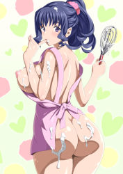  10s 1girl apron ass batter blue_hair blush breasts curvy finger_in_own_mouth from_behind highres housewife huge_ass huge_breasts large_breasts mature_female minamino_misora naked_apron plump precure sexually_suggestive shin&#039;ya_(shin&#039;yanchi) sideboob suite_precure wide_hips  rating:Explicit score:139 user:goldoa