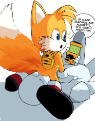  2boys backpack bag blue_eyes english_text fox fox_boy furry furry_male gentoz highres interspecies multiple_boys multiple_tails open_mouth shota sitting sitting_on_face sitting_on_person sonic_(series) tail tails_(sonic) talking two_tails  rating:Explicit score:3 user:Bearyum