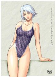 arm_support azasuke christie_(doa) collarbone dead_or_alive highleg highleg_swimsuit highres looking_at_viewer one-piece_swimsuit short_hair swimsuit tecmo thighs white_hair rating:Explicit score:6 user:Anonymous