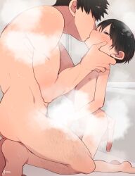  2boys adltmn_yuma age_difference anal_fingering barefoot bathroom bathtub convenient_censoring faceless faceless_male fingering full_body hand_on_another&#039;s_cheek hand_on_another&#039;s_face highres indoors kiss kneeling leg_hair male_focus multiple_boys muscular muscular_male nipples nude onii-shota original short_hair shota size_difference steam steam_censor yaoi  rating:Explicit score:369 user:danbooru