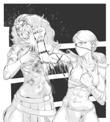  2girls catfight commission fighting monochrome mortal_kombat_(series) multiple_girls pixiv_commission rggr skarlet 