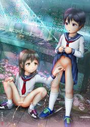 1boy 1girl :o assisted_peeing black_hair blue_sky bottomless brown_hair censored clitoris collarbone crossdressing flat_chest flower girl+boy_peeing_together grass handjob heart hetero higano_nio lifting_own_clothes loli long_sleeves looking_at_another navel neckerchief no_panties original peeing penis penis_grab plant pleated_skirt pointless_censoring pussy sailor_collar school_uniform serafuku shoelaces shoes short_hair shota skirt skirt_hold sky small_penis smile socks squatting standing testicles watching white_legwear rating:Explicit score:144 user:Domestic_Importer