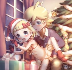 1boy 1girl against_window ahoge bar_censor bikini bikini_top_only blonde_hair blue_eyes blush bonnie_(pokemon) bottomless box brother_and_sister censored christmas christmas_tree clemont_(pokemon) creatures_(company) game_freak gift gift_box glasses gloves hat hetero highres incest loli looking_at_viewer navel nintendo open_mouth penis pokemon pokemon_(anime) pokemon_xy_(anime) porocha pussy red_bikini red_gloves red_hat saliva santa_hat sex siblings side_ponytail swimsuit tears thighhighs vaginal white_thighhighs rating:Explicit score:136 user:danbooru