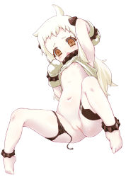 10s 1girl abyssal_ship anklet barefoot black_panties blush bracelet brown_eyes cleft_of_venus clothes_lift dress dress_lift flat_chest gloves horns jewelry kantai_collection loli long_hair navel nipples northern_ocean_princess nude open_mouth pale_skin panties panties_around_leg pussy side-tie_panties silver_hair simple_background solo spiked_bracelet spikes spread_legs sweat tears testa thigh_strap uncensored underwear untied very_long_hair white_background white_dress white_gloves rating:Explicit score:105 user:danbooru