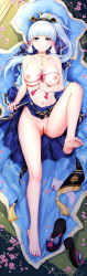  1girl absurdres ayaka_(genshin_impact) breasts feet full_body functionally_nude genshin_impact highres lying nipples on_back pussy solo tagme  rating:Explicit score:108 user:LaserUFO