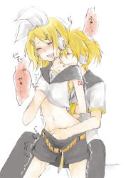  1boy 1girl arms_behind_back bad_id bad_pixiv_id bdsm bite_mark biting blonde_hair bondage bound bound_wrists grabbing_another&#039;s_breast breasts brother_and_sister closed_eyes fingering forced grabbing hair_ornament hair_ribbon hairclip hand_under_clothes hand_under_shirt headphones headset hetero hickey incest kagamine_len kagamine_rin kiri_(lwp01_lav) molestation pussy_juice ribbon shirt short_hair shorts siblings small_breasts tears text_focus trembling twincest twins vocaloid  rating:Explicit score:120 user:danbooru