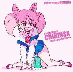1girl all_fours artist_name bishoujo_senshi_sailor_moon blue_skirt blush character_name chibi_usa choker copyright_name dildo drooling english_text female_focus female_masturbation flat_chest full_body half-closed_eyes happy heart heart-shaped_pupils jaggy_lines long_sleeves masturbation matching_hair/eyes miniskirt no_panties nose_blush object_insertion open_mouth patreon_username pink_background pink_choker pink_eyes pink_footwear pink_hair pink_neckwear pleated_skirt pongldr pussy pussy_juice sex_toy shirt shoes simple_background skirt smile socks solo symbol-shaped_pupils twintails uncensored vaginal vaginal_object_insertion watermark web_address white_shirt white_socks rating:Explicit score:192 user:AngryZapdos