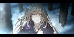1girl between coat crying highres hood letterboxed lips outdoors parted snow snowing solo tears upper violet_evergarden violet_evergarden_(series)