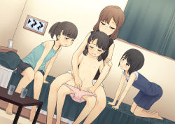 4girls age_difference all_fours barefoot bed bedroom between_legs black_eyes black_hair black_shirt black_skirt blue_camisole blue_dress blush breasts brown_eyes brown_hair camisole convenient_censoring curtains dress female_masturbation fingering flat_chest groin hair_ornament hairclip hand_between_legs hand_on_another&#039;s_arm hand_on_another&#039;s_thigh holding_hands komaniwa_pumpkin loli long_hair low_twintails masturbation mature_female miniskirt moaning multiple_girls navel nipples onee-loli open_mouth original panties panty_pull pillow pink_panties ponytail sexual_coaching shirt short_hair short_sleeves short_twintails sitting sitting_on_lap sitting_on_person skirt sleeveless sleeveless_shirt spread_legs table toes topless twintails underwear underwear_only watching white_shirt white_skirt yuri rating:Explicit score:580 user:danbooru