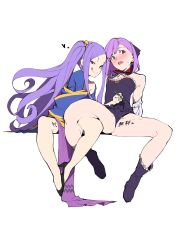  2girls bare_legs blush fate/grand_order fate_(series) full_body helena_blavatsky_(fate) highres jikatarou legs licking_lips multiple_girls naughty_face pink_eyes pink_hair purple_eyes purple_hair spread_legs thighs tongue tongue_out wu_zetian_(fate)  rating:Questionable score:20 user:samuel_L_jackson
