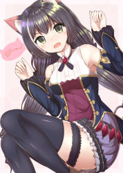 1girl absurdres animal_ear_fluff animal_ears armpits bare_shoulders black_hair cat_ears detached_sleeves gem green_eyes highres karyl_(princess_connect!) long_hair long_sleeves low_twintails masa_masa multicolored_hair open_mouth princess_connect! simple_background solo streaked_hair tail thighhighs twintails very_long_hair white_hair rating:Sensitive score:11 user:danbooru