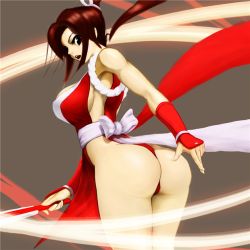 1girl ass bizon_(p_regions) breasts brown_hair fatal_fury japanese_clothes looking_back panties pelvic_curtain pp-19_bizon_(pixiv) revealing_clothes shiranui_mai sideboob small_breasts snk solo the_king_of_fighters thong underwear rating:Sensitive score:11 user:danbooru