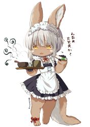  1other alternate_costume animal_ears apron black_dress body_fur cup dress enmaided frilled_apron frilled_dress frills full_body furry holding holding_thermometer holding_tray jewelry kyuubi_mika lace made_in_abyss maid maid_apron maid_headdress nanachi_(made_in_abyss) necklace shirt short_hair short_sleeves sidelocks simple_background solo standing steam tail thermometer tray whiskers white_apron white_background white_shirt wrist_cuffs yellow_eyes  rating:Sensitive score:15 user:danbooru